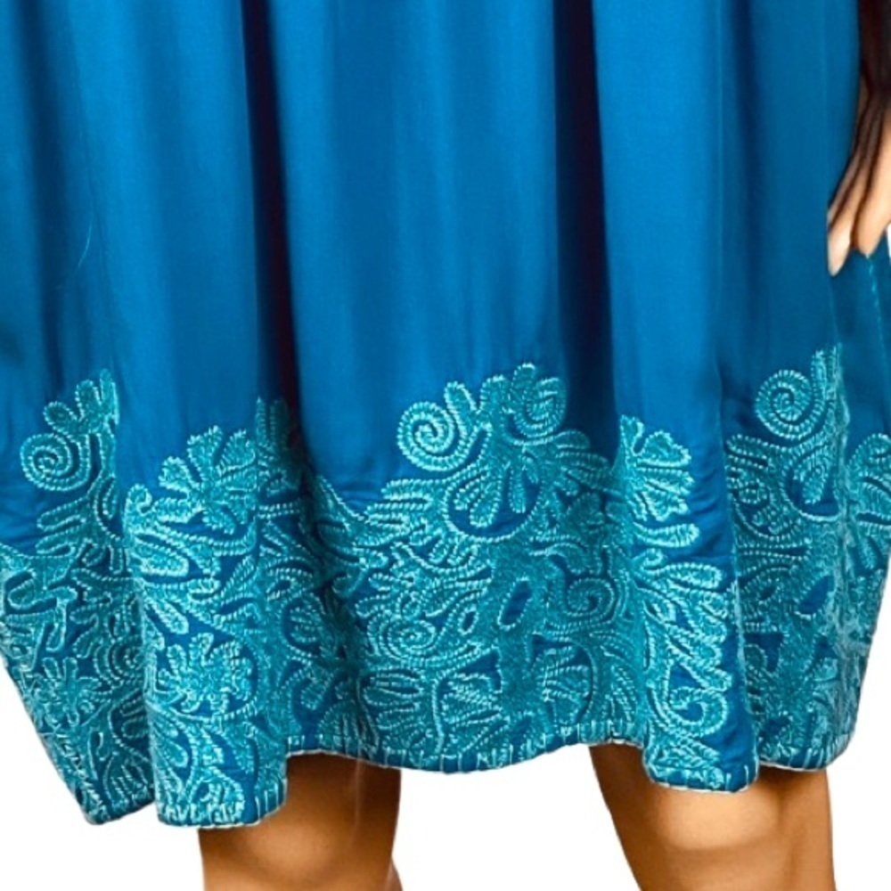 SUNDANCE “Bright Pathway” teal, embroidered, shift dress w/POCKETS. Size XS. EUC - Picture 4 of 12